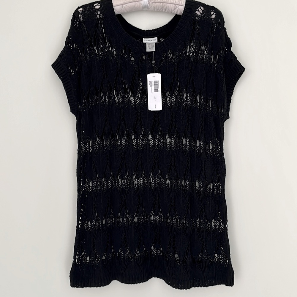 CHICO’S Woman’s Knit Charisma Crochet Sweater Vest Tunic Color Black